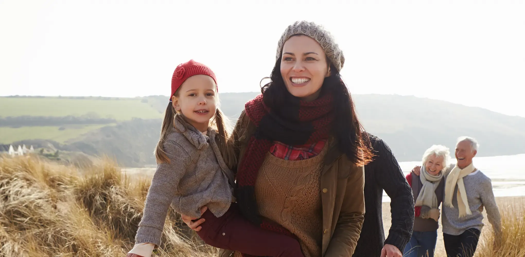 Family hiking outdoors